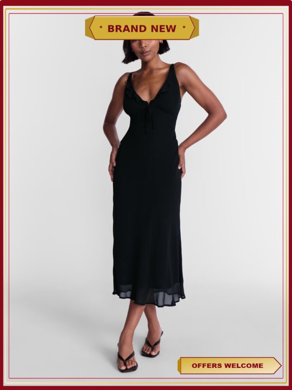 Ruffle V-Neck Maxi Dress with Smocked Back Tie Front